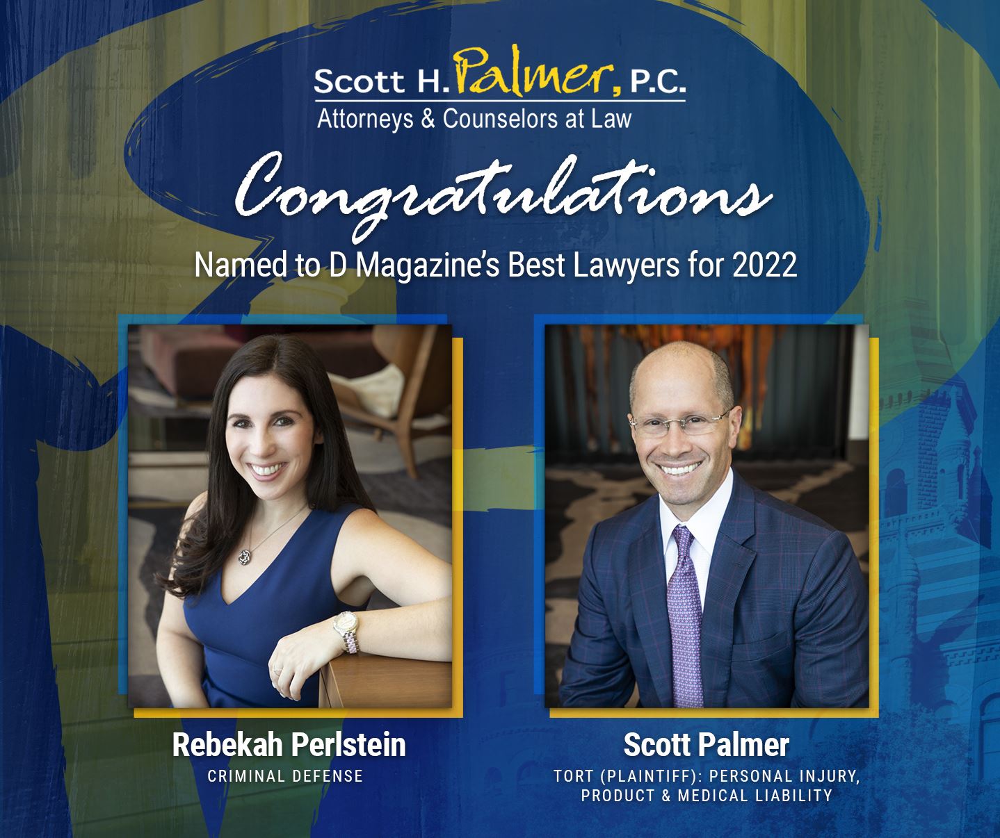 Congratulatory messages for Attorneys Perlstein and Palmer